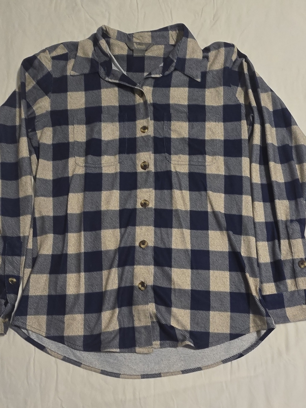 Natural Reflections Checkered Flannel Shirt Long Sleeve Blue/Gray Women's Small